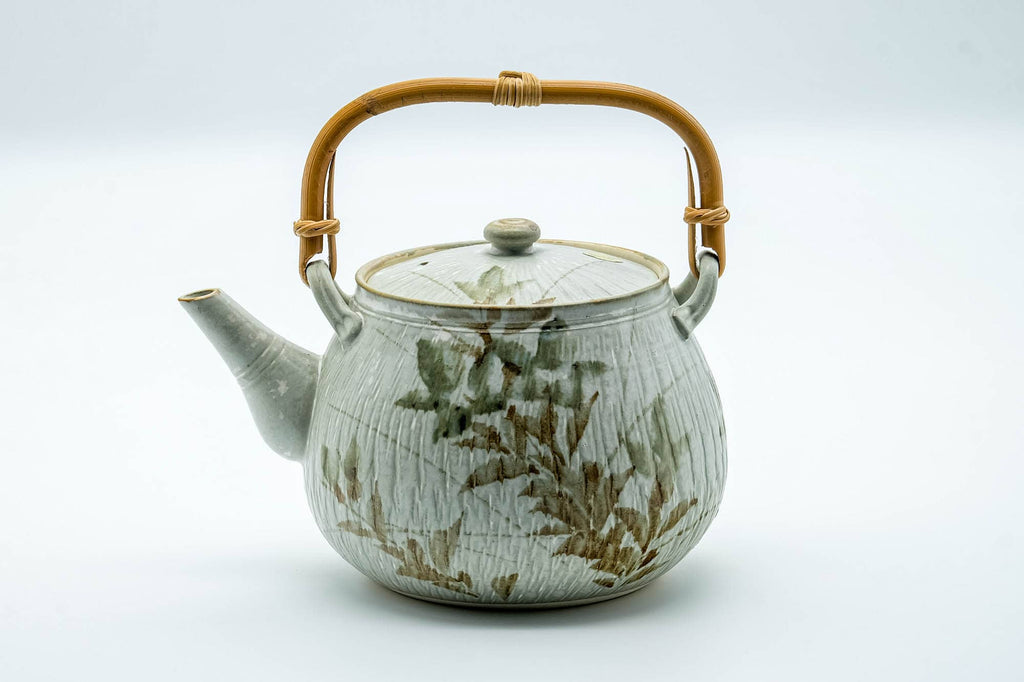 Japanese Tea Set - Beige Speckled Floral Kiyomizu-yaki Dobin Teapot with 5 Yunomi Teacups
