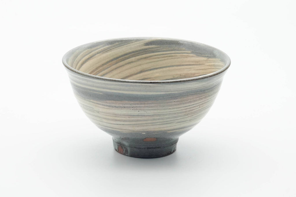 Japanese Matcha Bowl - Grey White Hakeme Glazed Chawan - 440ml