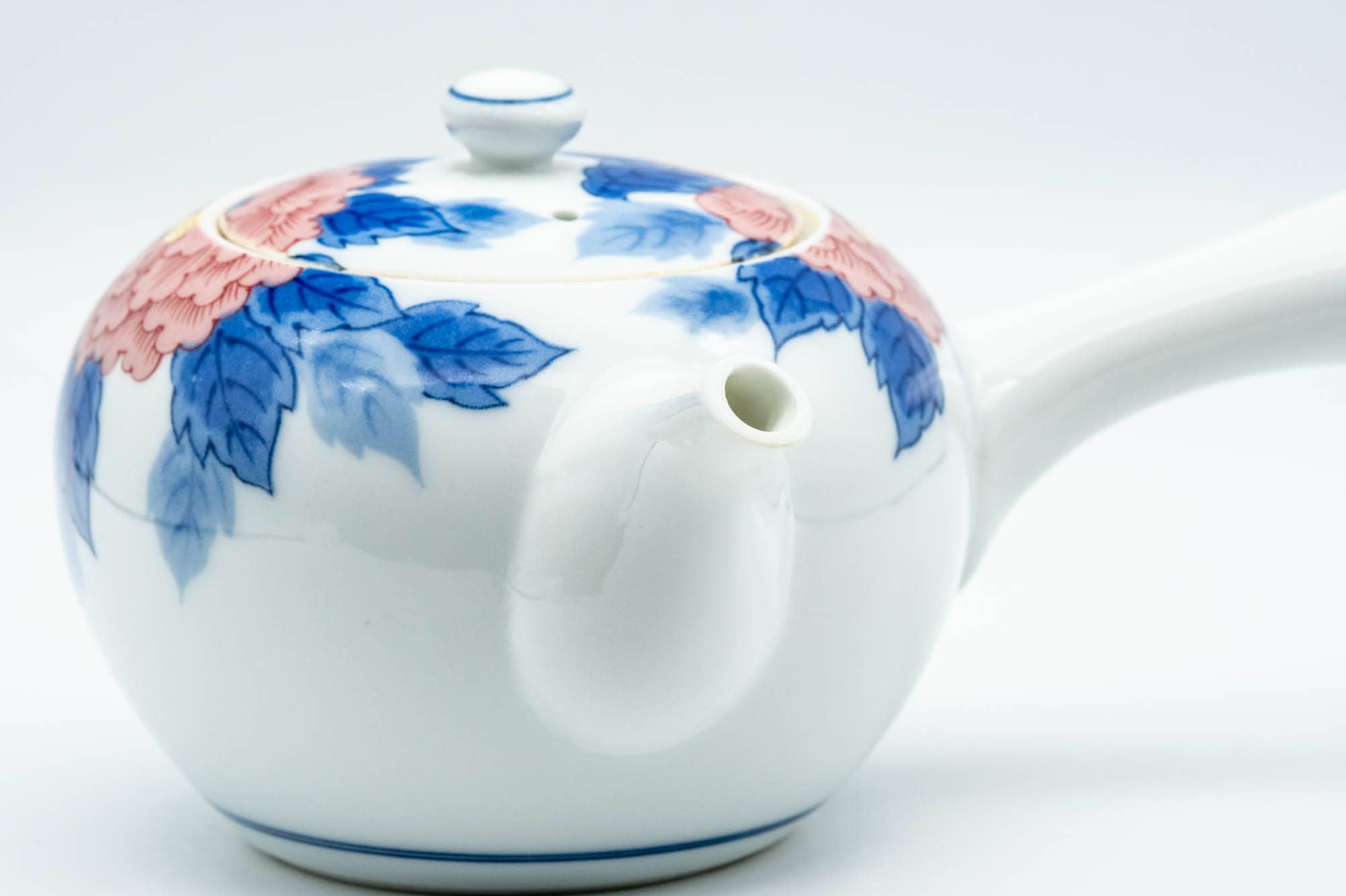 Japanese Kyusu - Blue Pink Floral Arita-yaki Porcelain Teapot - 300ml