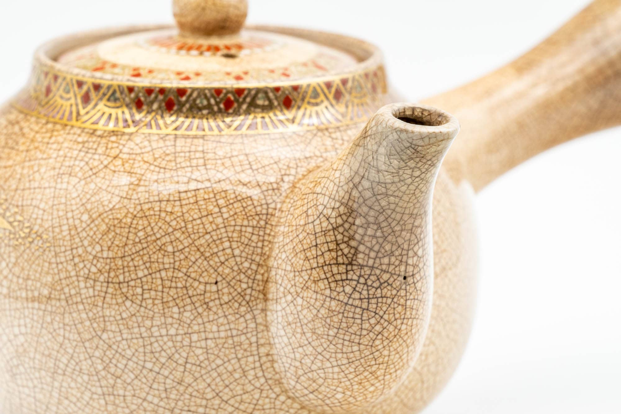 Japanese Kyusu - Weathered Beige Floral Bamboo Decorated Debeso Teapot - 270ml