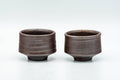 Japanese Teacups - Pair of Brown Spiraling Stoneware Guinomi - 40ml