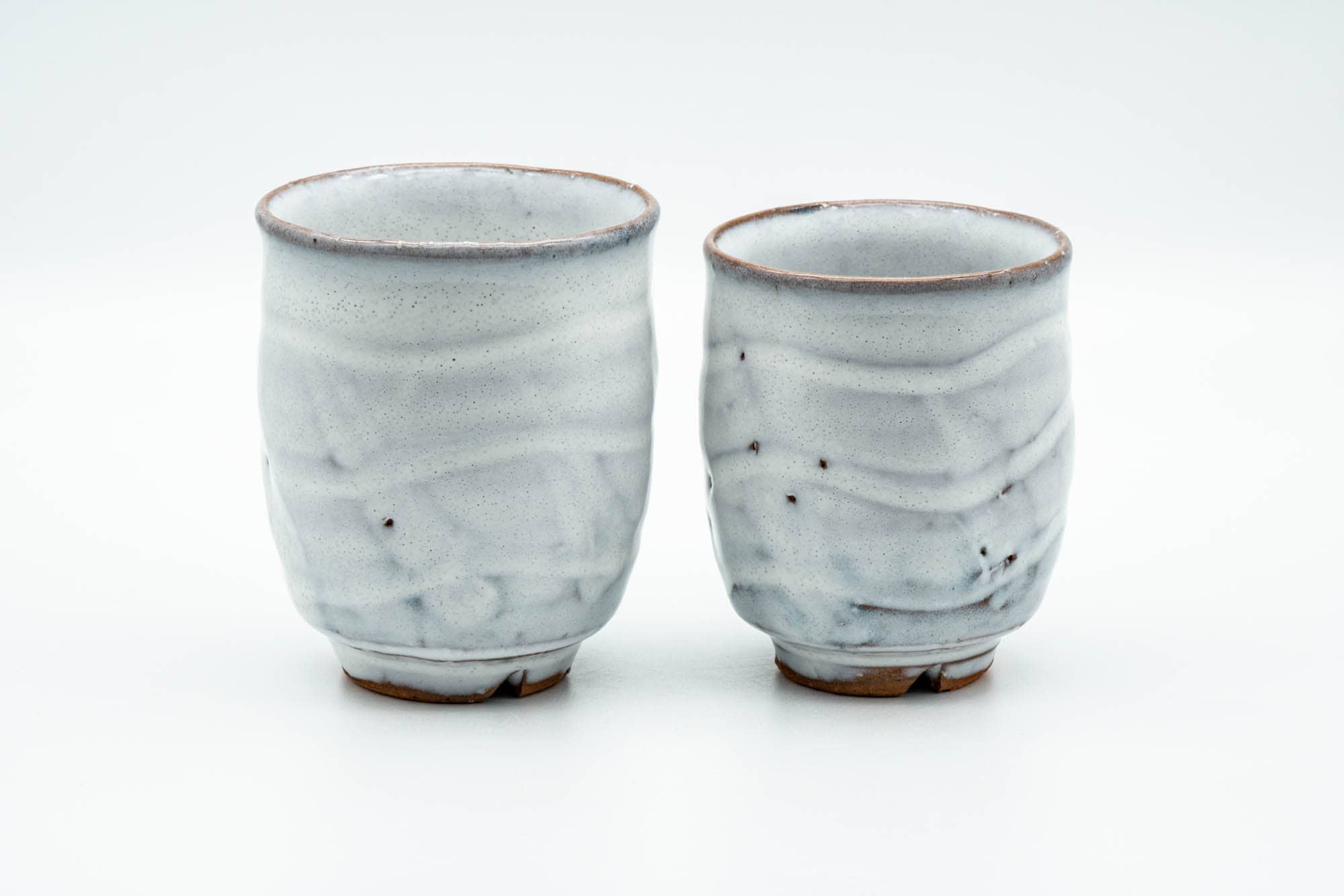 Japanese Teacups - Pair of Milky White Glazed Wavy Meoto Yunomi