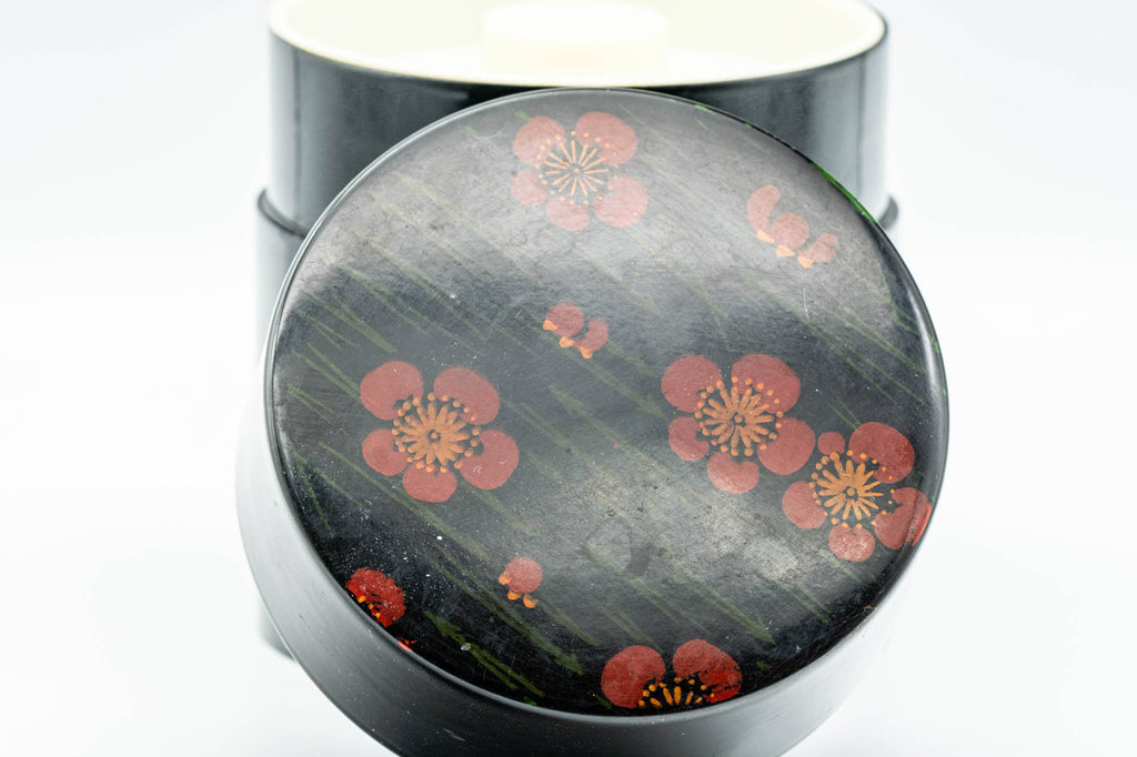 Japanese Chazutsu - Red Blossoms Black Plastic Tea Canister - 300ml