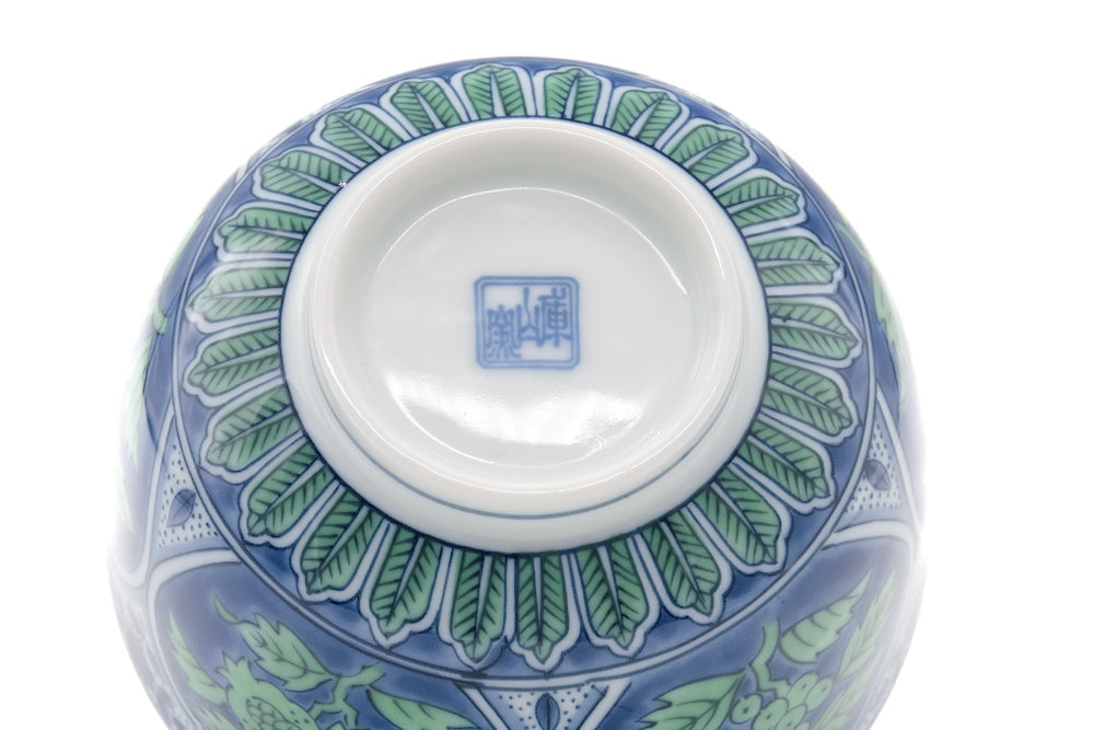 Japanese Teacup - Blue Green Leaves Arita Lidded Yunomi - 215ml