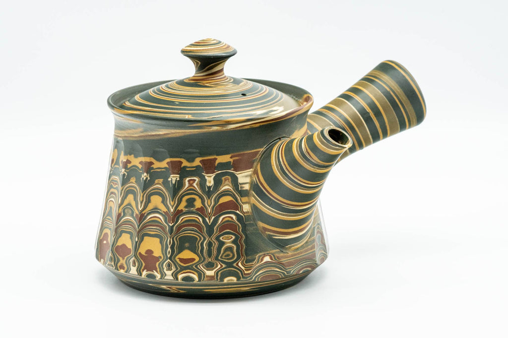 Japanese Kyusu - 沢田豊山 Sawada Toyoyama - Faceted Green Marbled Nerikomi Tokoname-yaki Debeso Teapot - 275ml