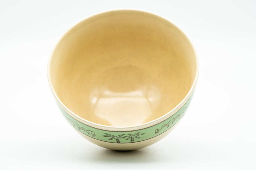 Japanese Matcha Bowl - Camel Green Palm Trees Kyo-yaki Chawan - 300ml