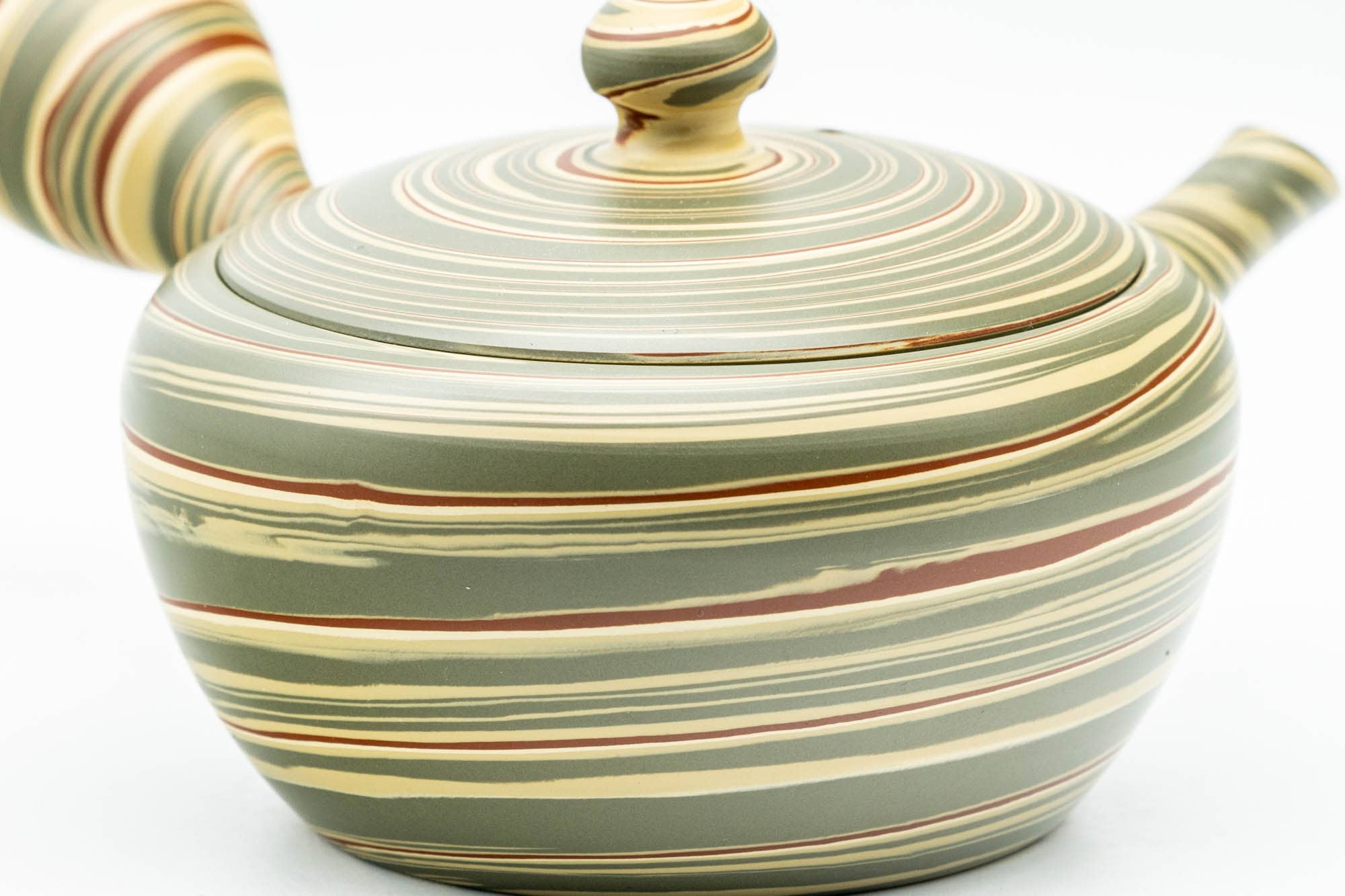 Japanese Kyusu - 陶仙 Tosen Hida - Green Yellow Spiraling Nerikomi Tokoname-yaki Teapot - 200ml