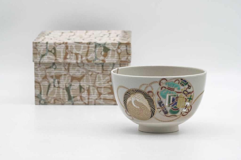 Japanese Matcha Bowl - Decorated Geometric Ornaments Kyo-yaki Chawan - 250ml