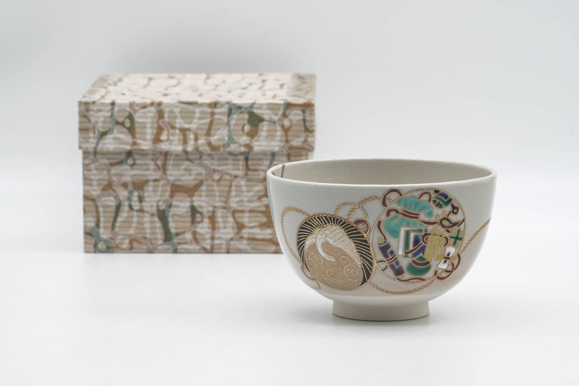 Japanese Matcha Bowl - Decorated Geometric Ornaments Kyo-yaki Chawan - 250ml