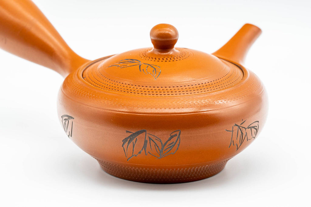 Japanese Kyusu - Leaf Engraved Mesh Strainer Tokoname-yaki Teapot - 225ml