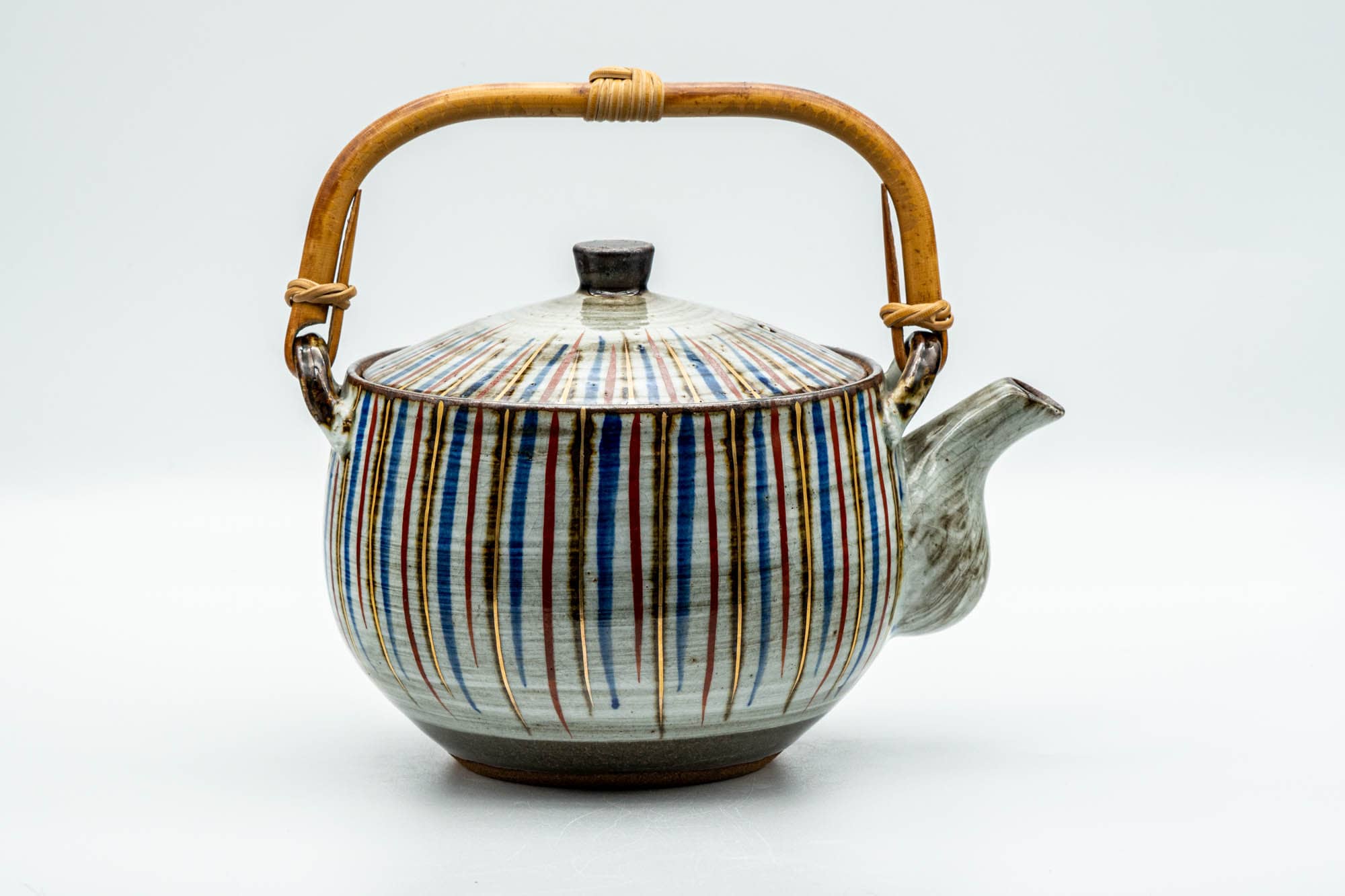Japanese Dobin - Large Striped Ceramic Debeso Filter Top-Handled Teapot - 700ml