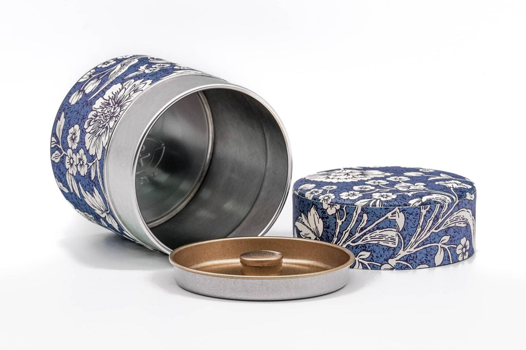 Blue White Floral Florentine Metal Tea Canister - 100g