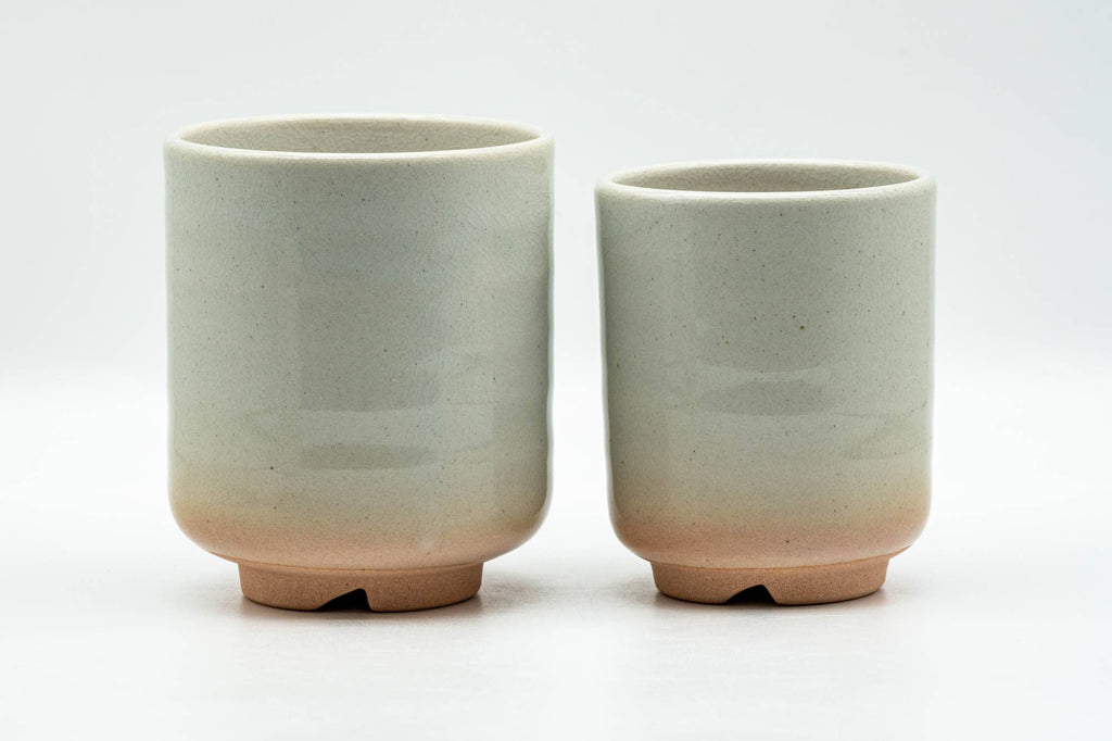 Japanese Teacups - Pair of Beige Glazed Hagi-yaki Meoto Yunomi