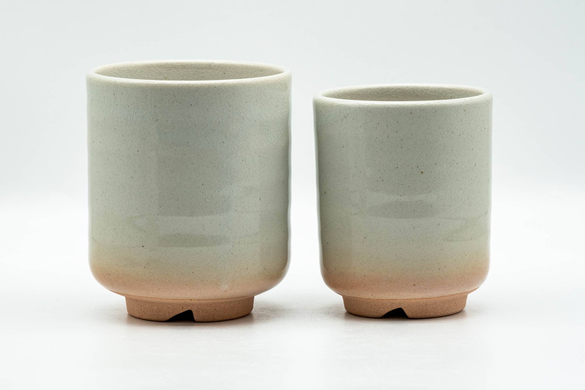 Japanese Teacups - Pair of Beige Glazed Hagi-yaki Meoto Yunomi