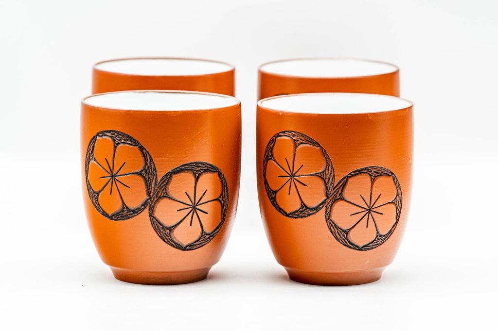 Japanese Teacups - 弘洋 Kouyou - Set of 4 Ume Tokoname-yaki Yunomi - 125ml