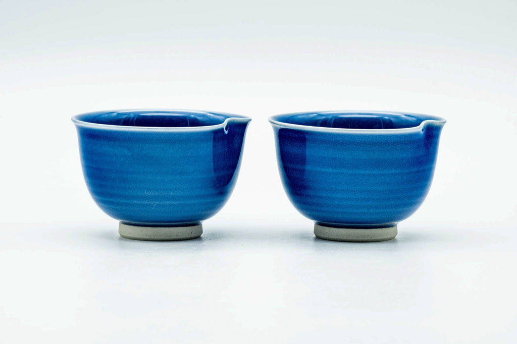 Japanese Teacups - Pair of Sapphire Blue Glazed Yunomi - 80ml