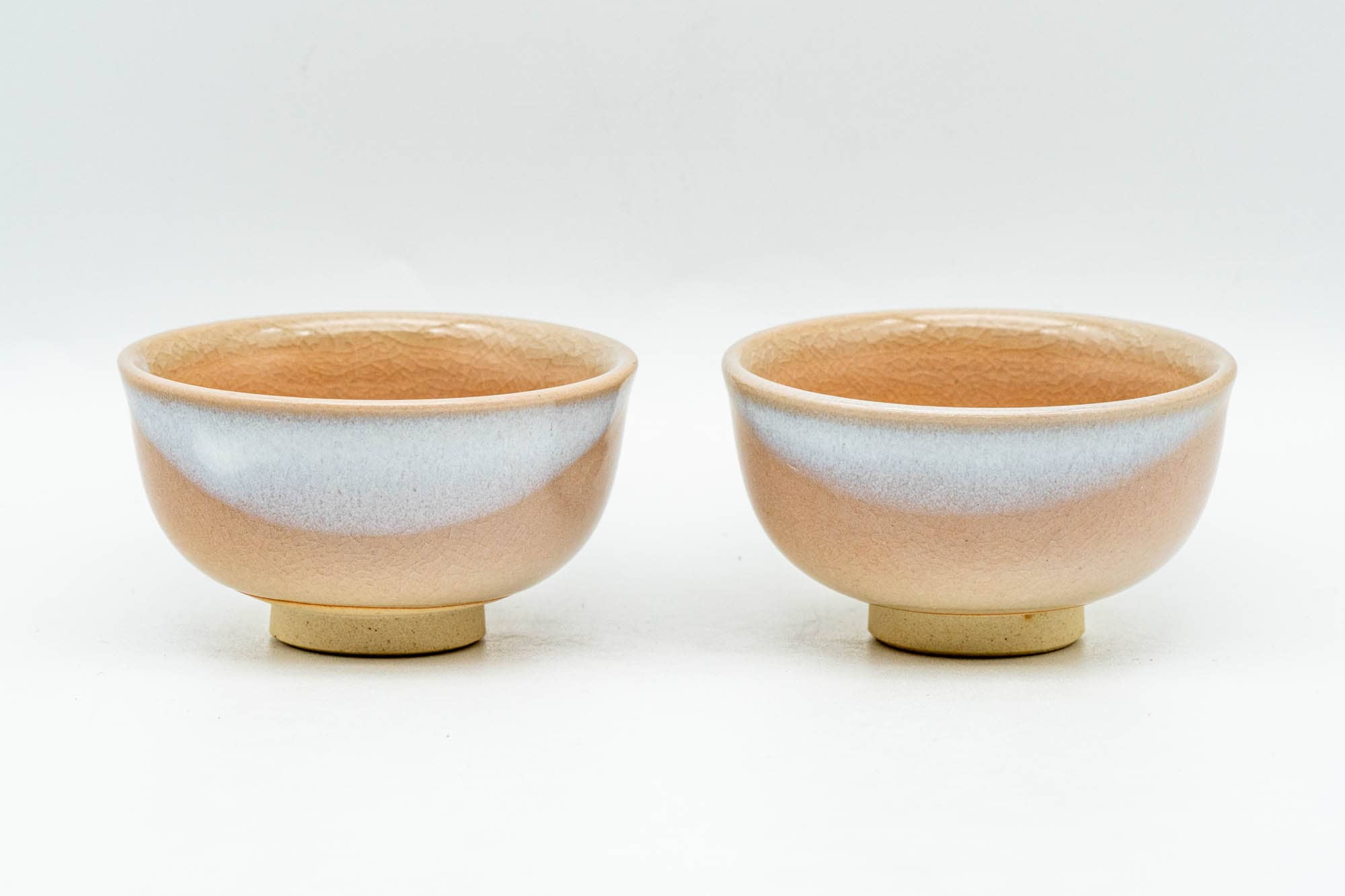 Japanese Teacups - 天鵬山 Tsubaki Kiln - Pair of Pink White Hagi-yaki Guinomi - 40ml