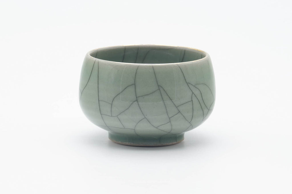 Japanese Teacup - Green Celadon Glazed Golden Horse Obori Soma-yaki Yunomi - 100ml
