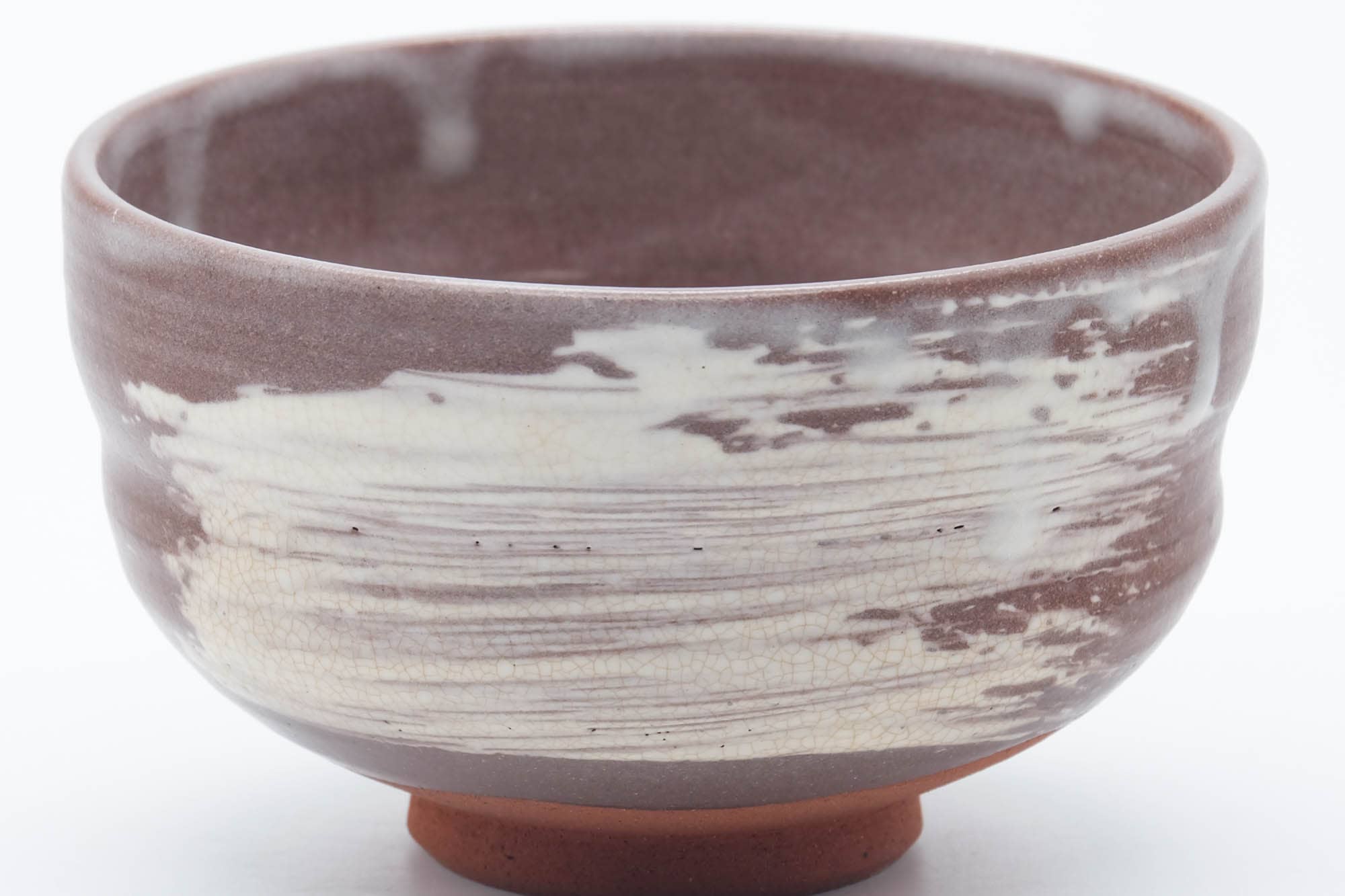 Japanese Matcha Bowl - Magenta Grey White Hakeme Chawan - 400ml