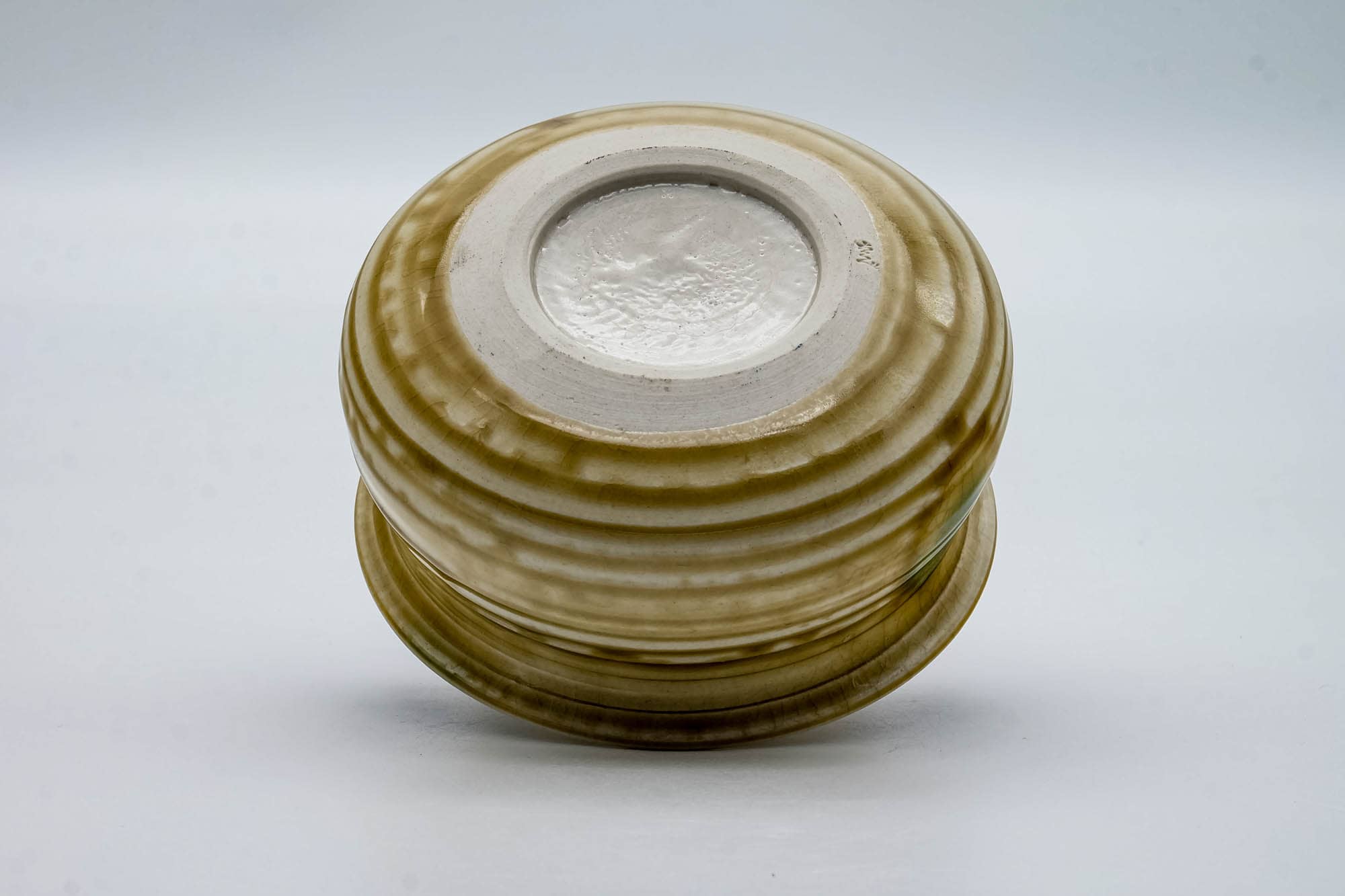 Japanese Kensui - Green Yellow Glazed Seto-yaki Tea Ceremony Water Bowl - 580ml