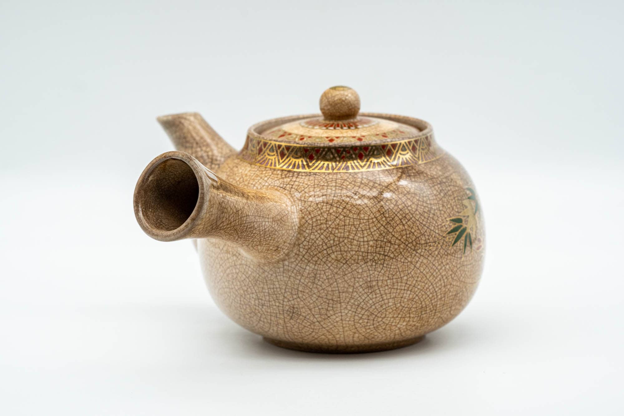 Japanese Kyusu - Weathered Beige Floral Bamboo Decorated Debeso Teapot - 270ml