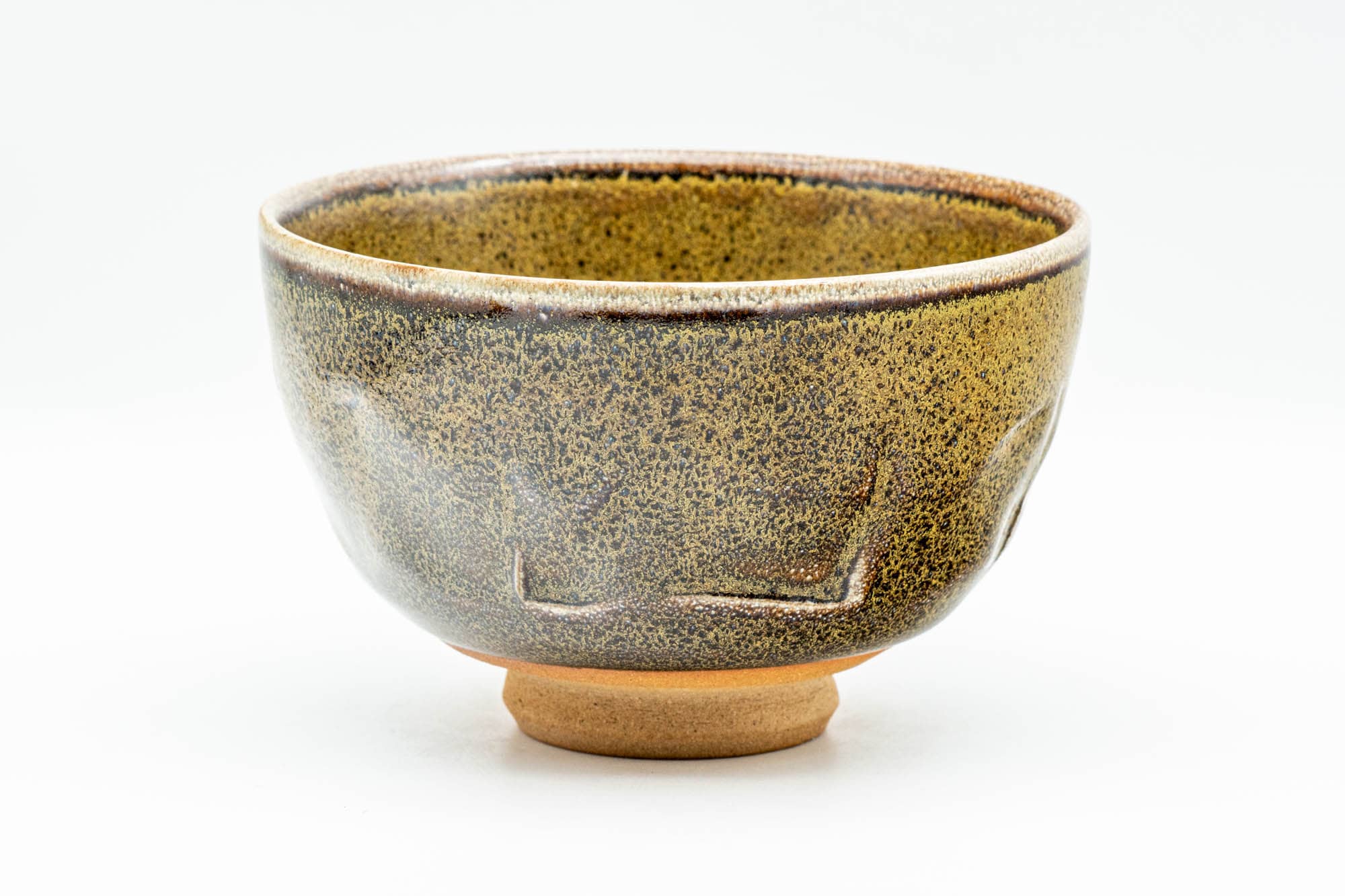 Japanese Matcha Bowl - Black and Yellow Speckled Wan-nari Chawan - 300ml