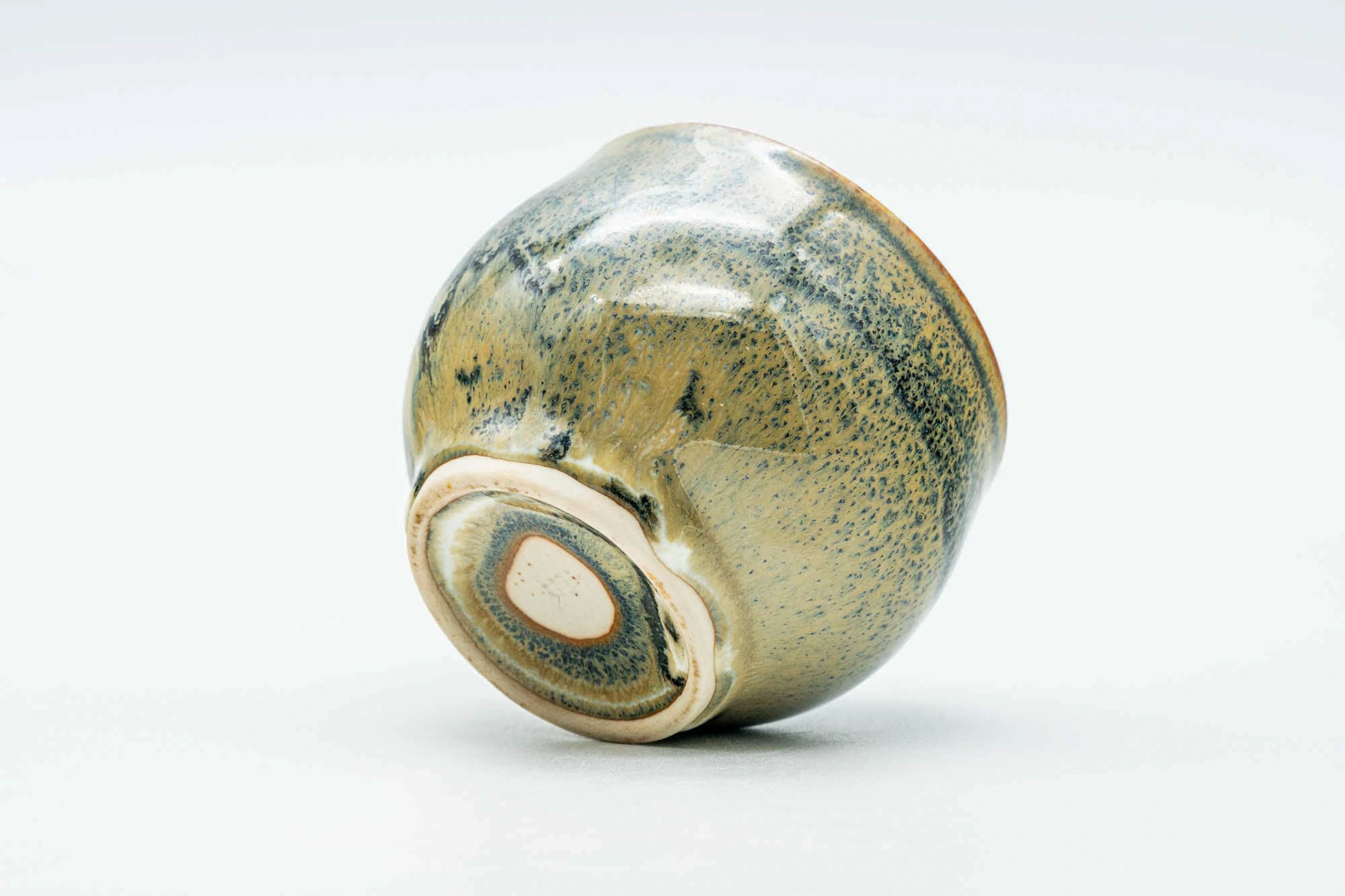 Japanese Teacup - Green Yellow Hare's Fur Drip-Glazed Yunomi - 100ml