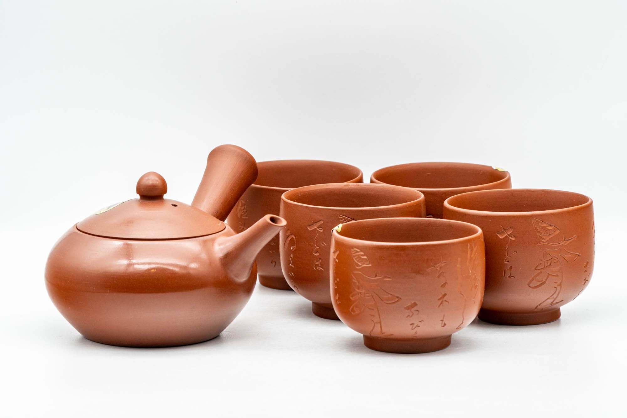 Japanese Tea Set - Glossy Tokoname-yaki Debeso Kyusu Teapot with 5 Yunomi Teacups