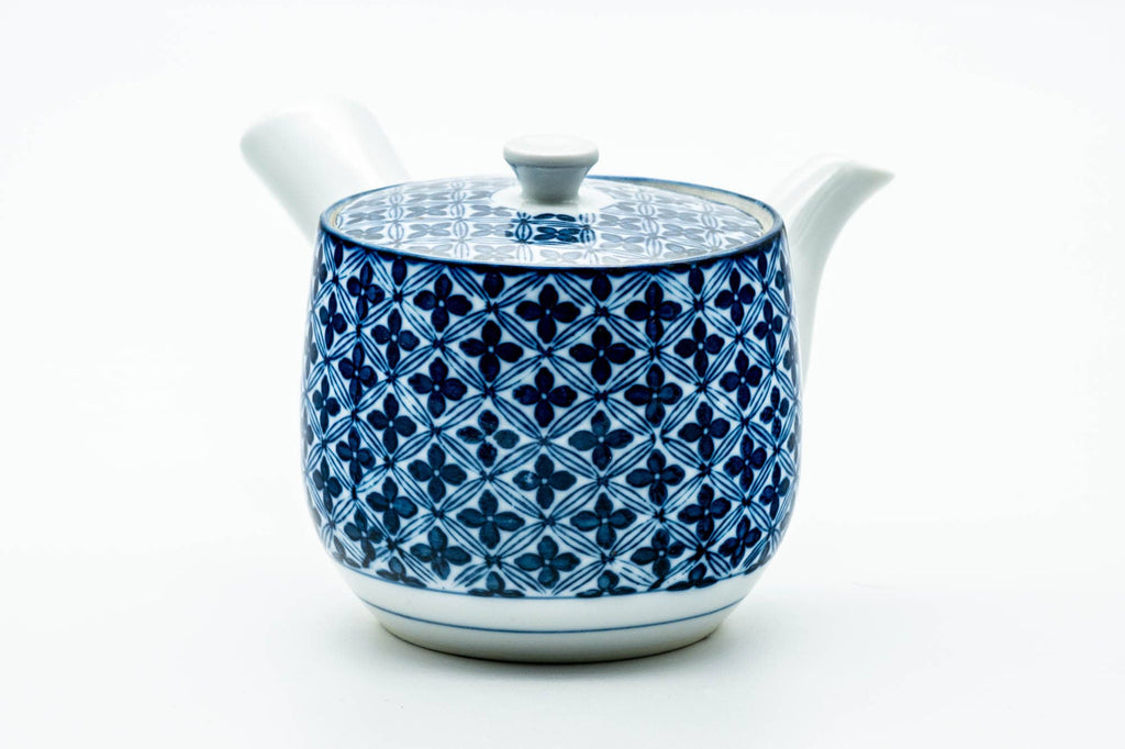 Japanese Kyusu - Blue Geometric Tessellated Arita-yaki Porcelain Teapot - 350ml