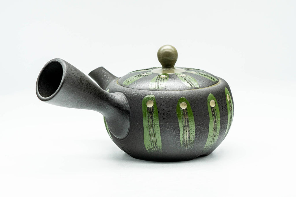 Japanese Kyusu - Black Green Geometric Tokoname-yaki Mesh Teapot - 275ml