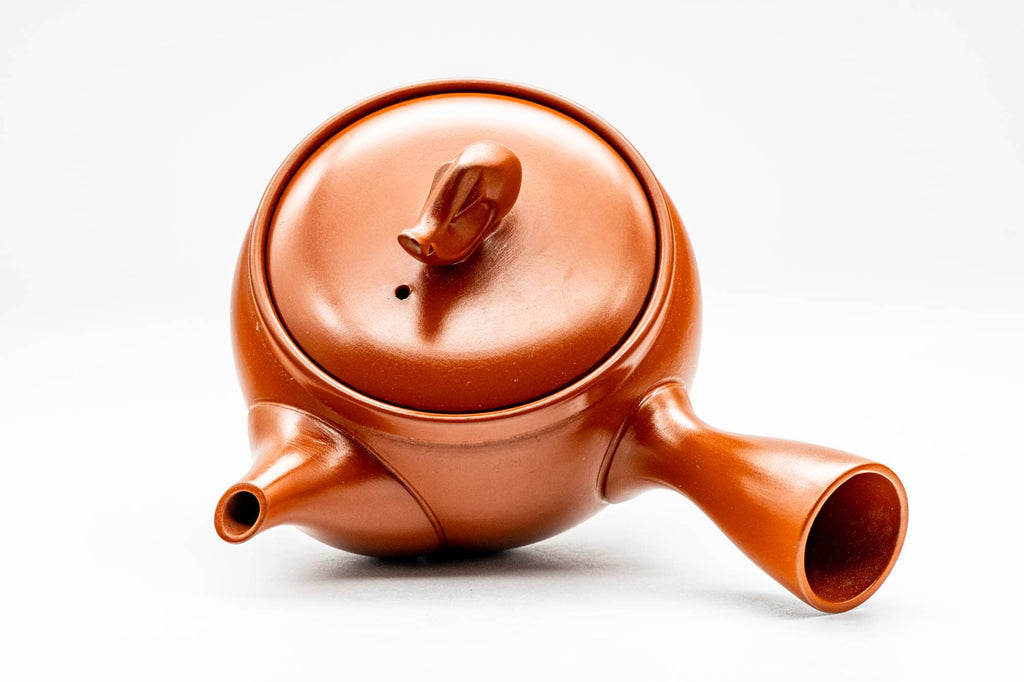 Japanese Kyusu - Kanji Pig Red Shudei Tokoname-yaki Mesh Teapot - 360ml