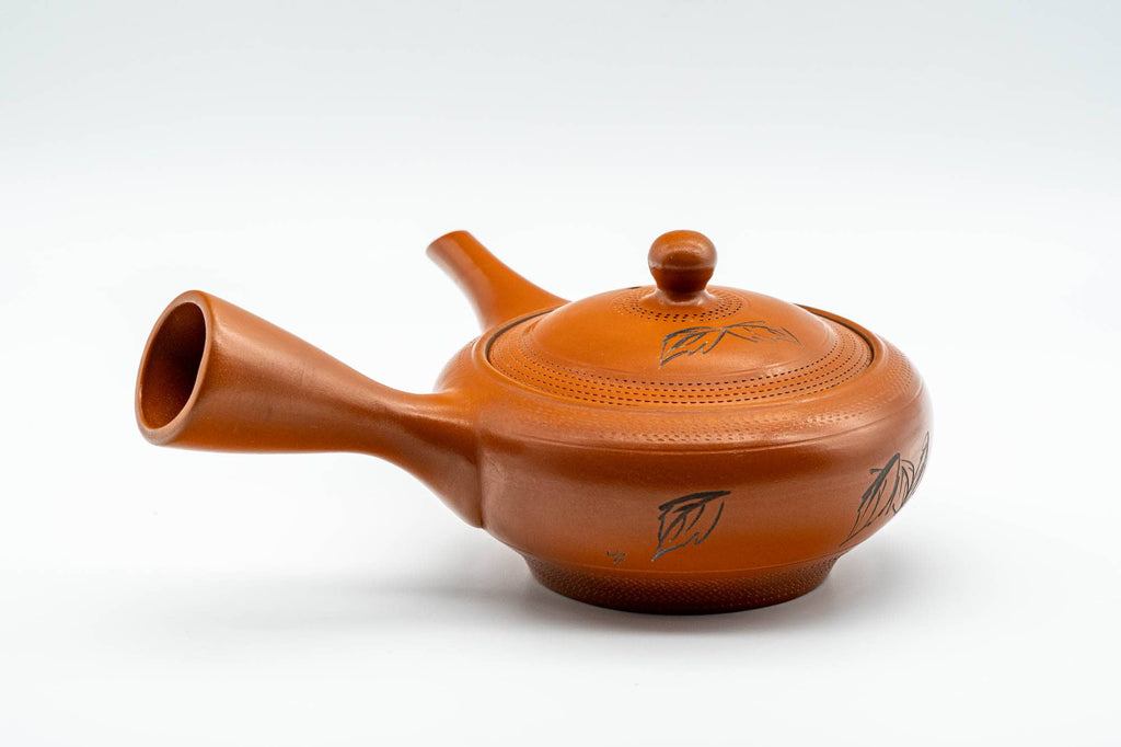 Japanese Kyusu - Leaf Engraved Mesh Strainer Tokoname-yaki Teapot - 225ml
