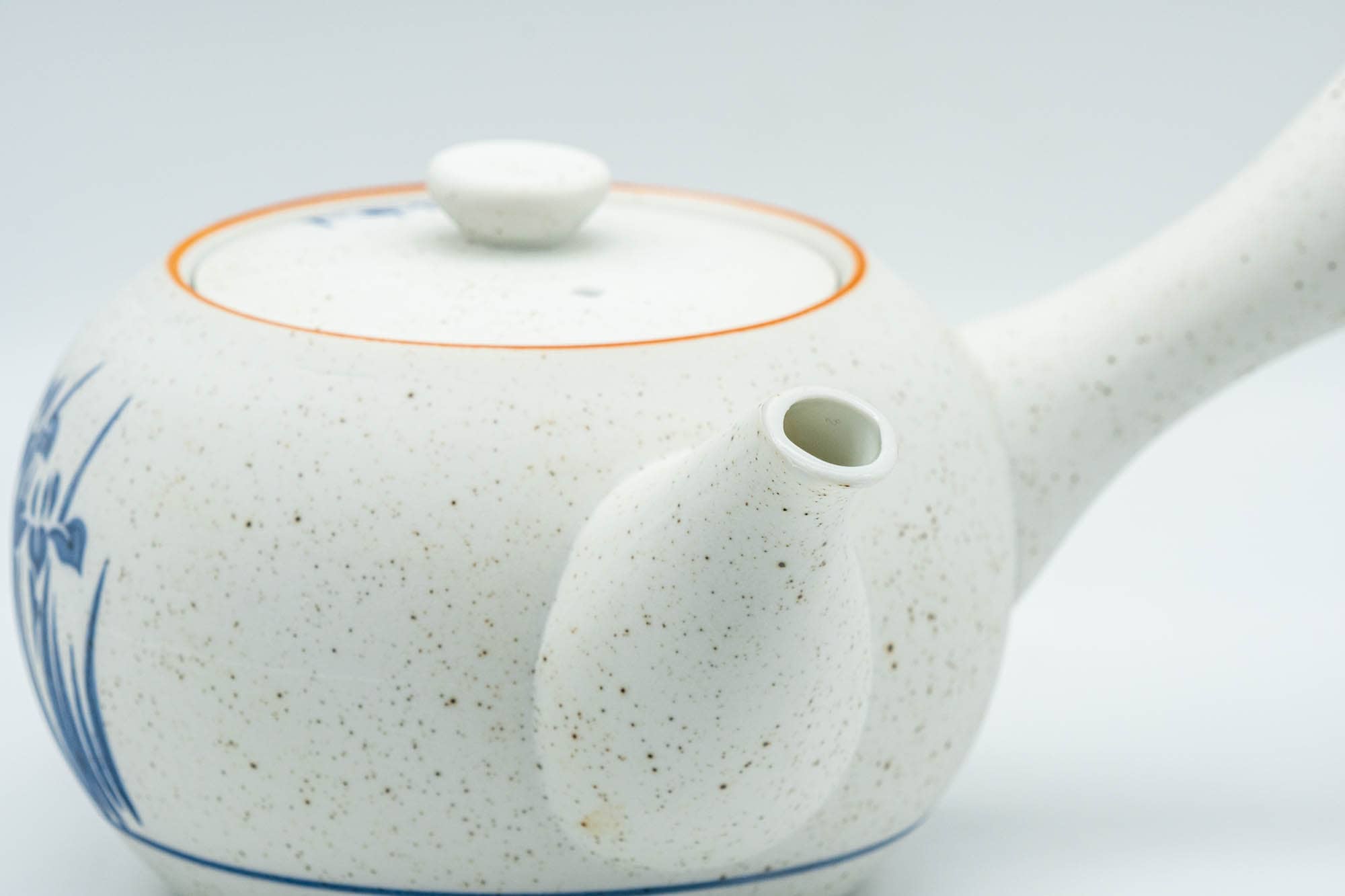 Japanese Tea Set - Blue Floral White Matte Glazed Arita-yaki Debeso Kyusu Teapot with 5 Yunomi Teacups