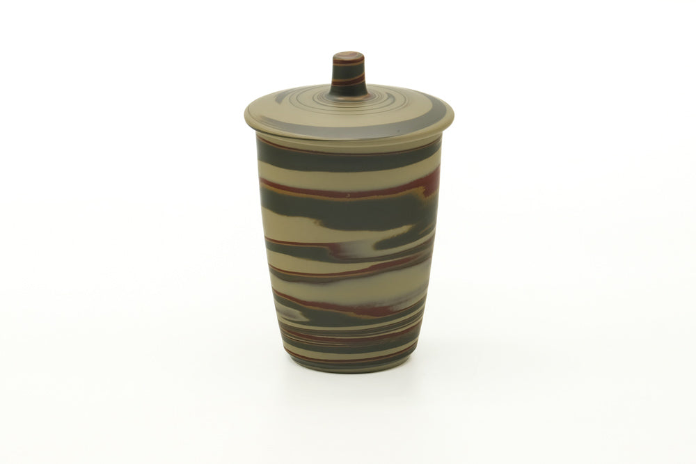 Japanese Teacup - Green Yellow Nerikomi Tokoname Lidded Yunomi - 120ml