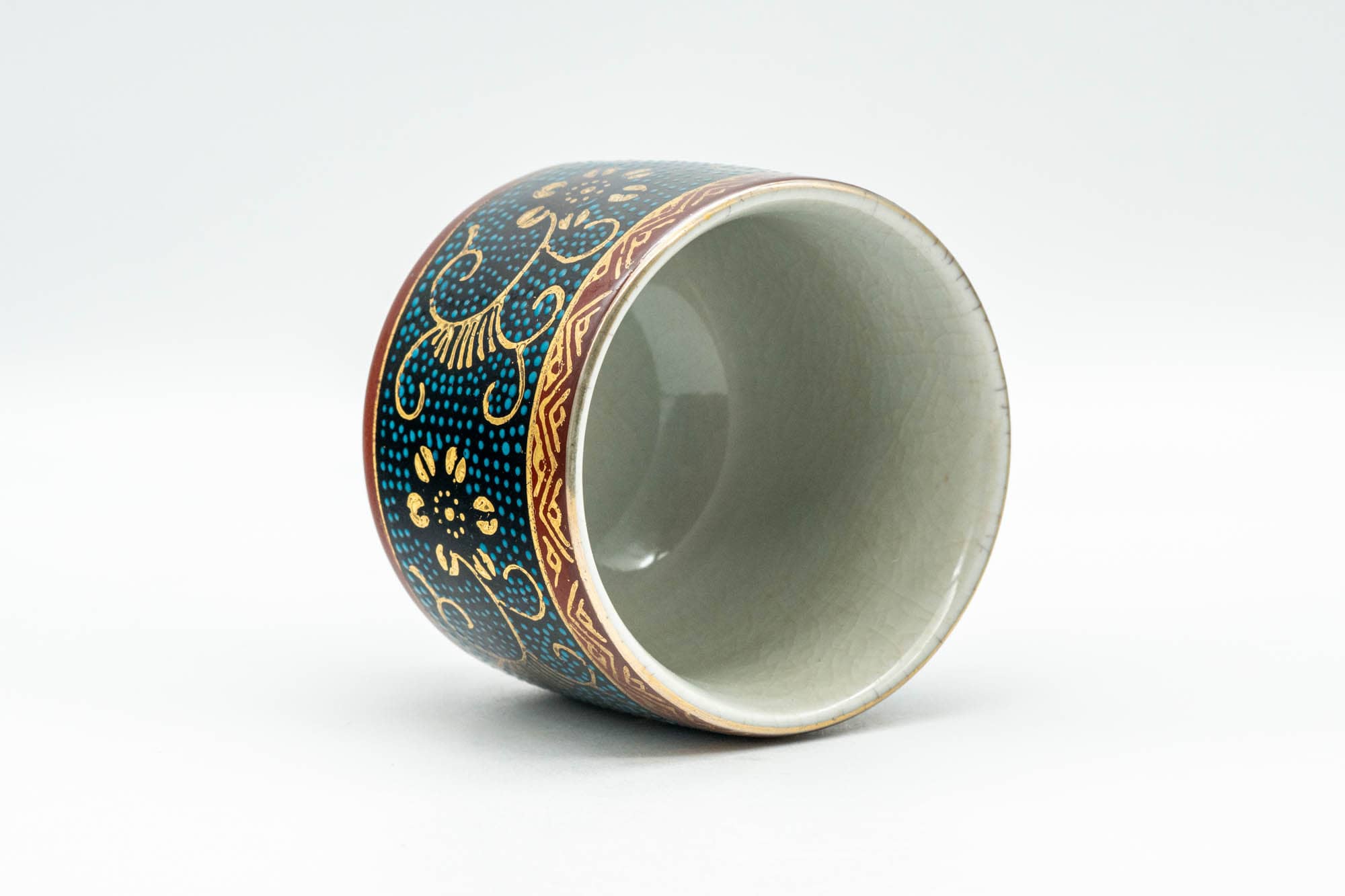 Japanese Teacup - 九谷焼 Floral Aochibu Kutani-yaki Porcelain Yunomi  - 150ml