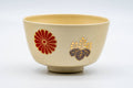 Japanese Matcha Bowl - Beige Floral Kyo-yaki Hantsutsu-gata Chawan - 300ml
