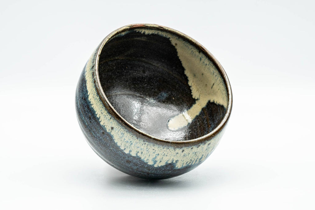 Japanese Matcha Bowl - Black Beige Drip-Glazed Wabi-Sabi Chawan - 300ml