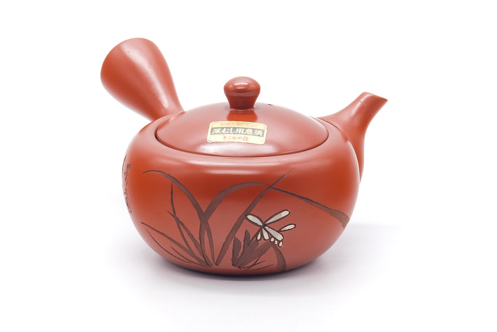 Japanese Kyusu - Long Grass Engraved Tokoname Mesh Teapot - 310ml
