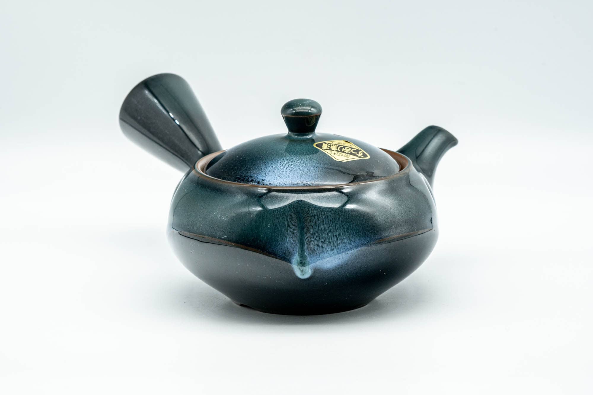 Japanese Kyusu - Blue Glazed Indented Clay Obi-ami 360 Filter Teapot - 300ml