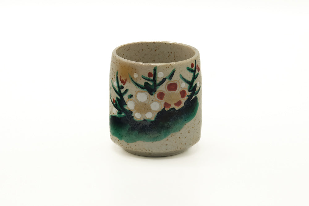 Japanese Teacup - Beige Speckled Floral Yunomi - 185ml