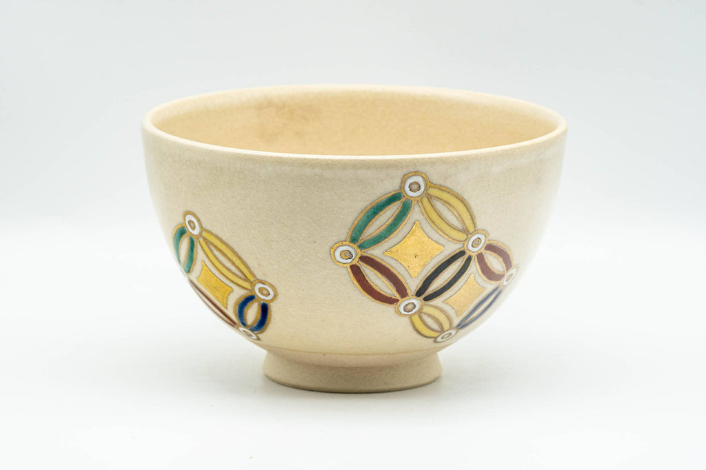 Japanese Matcha Bowl - Gold Geometric Patterned Kyo-yaki Chawan - 300ml