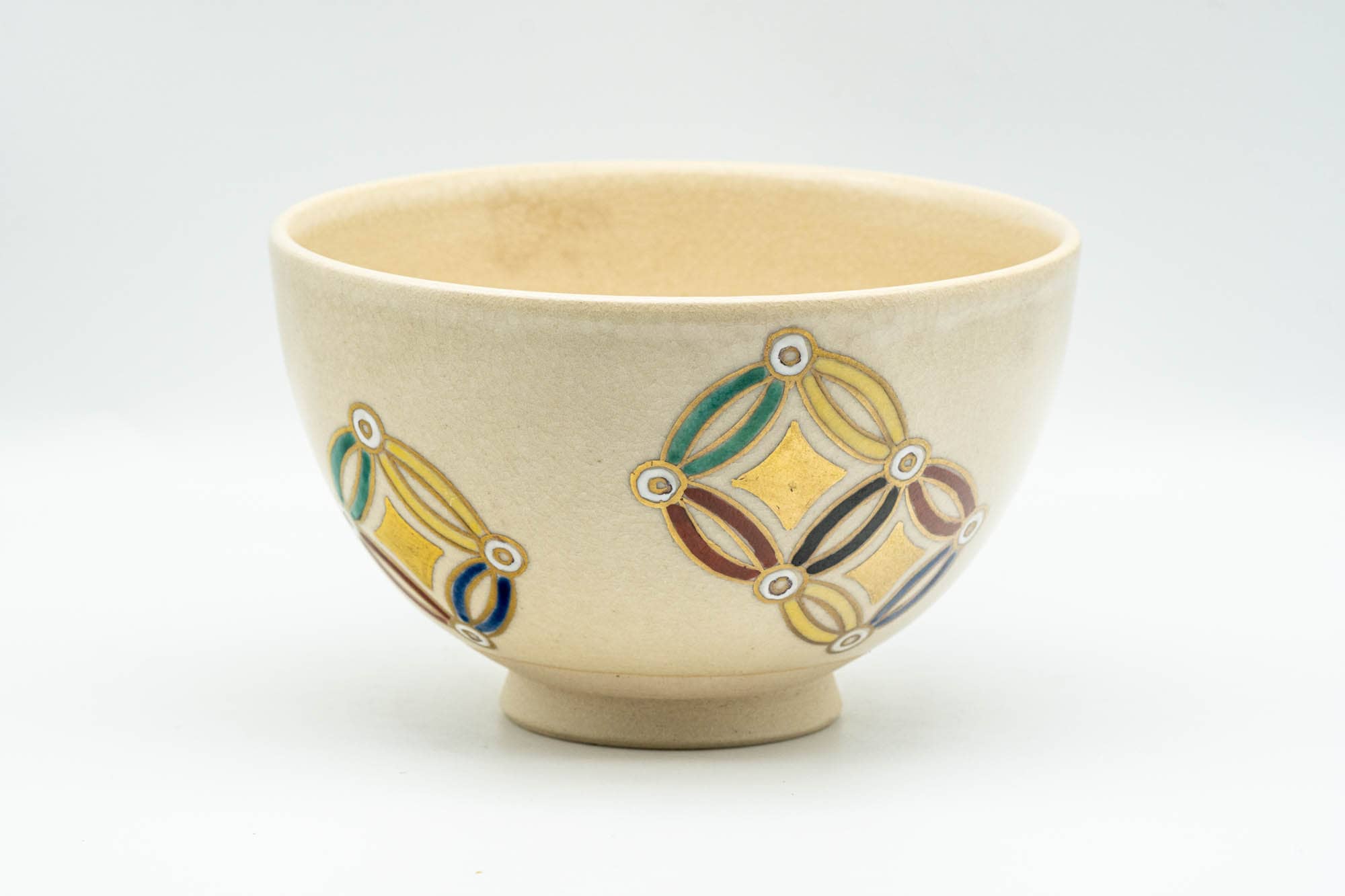 Japanese Matcha Bowl - Gold Geometric Patterned Kyo-yaki Chawan - 300ml