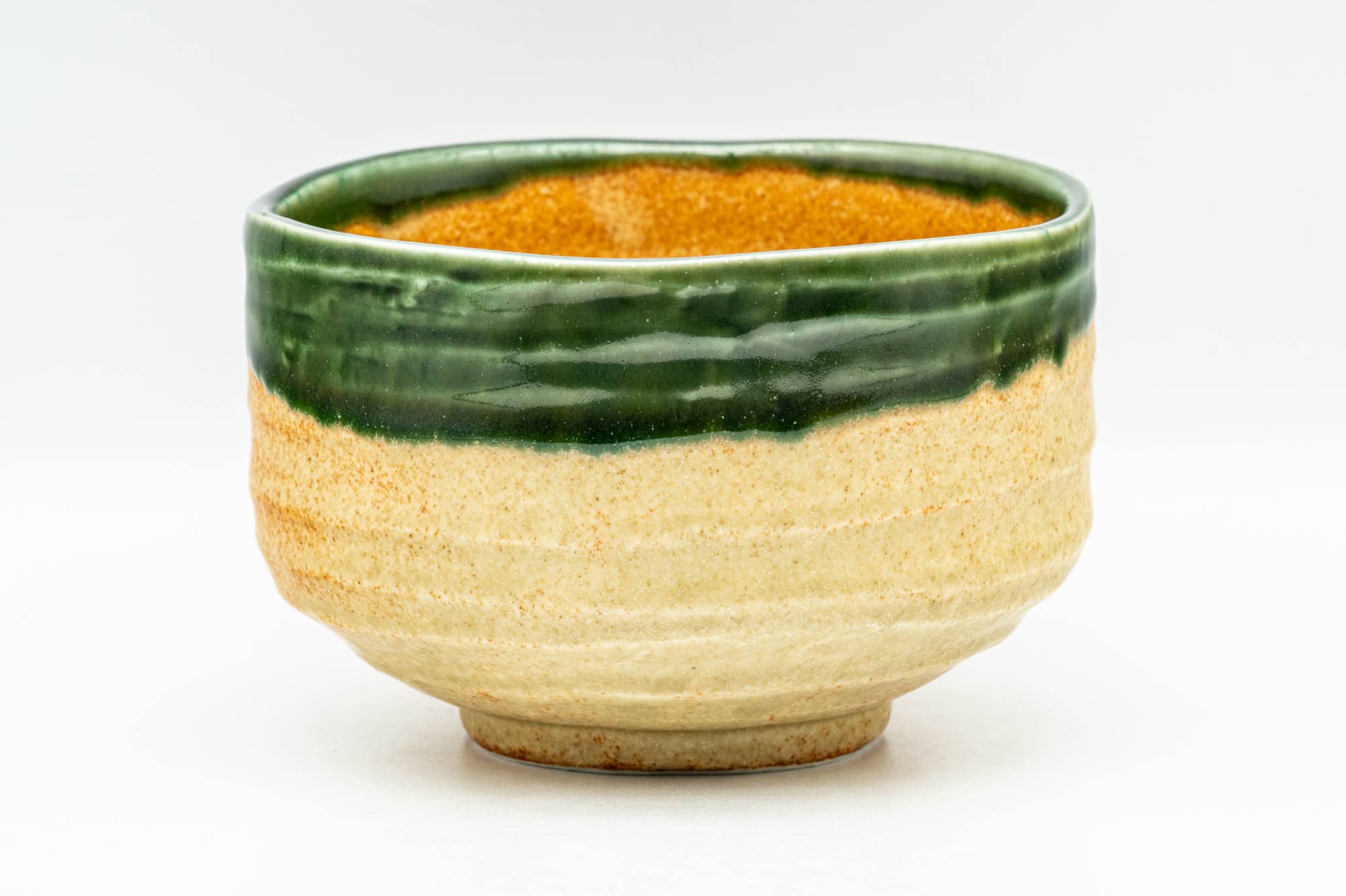 Japanese Matcha Bowl - Beige Green Hantsutsu-gata Chawan - 450ml
