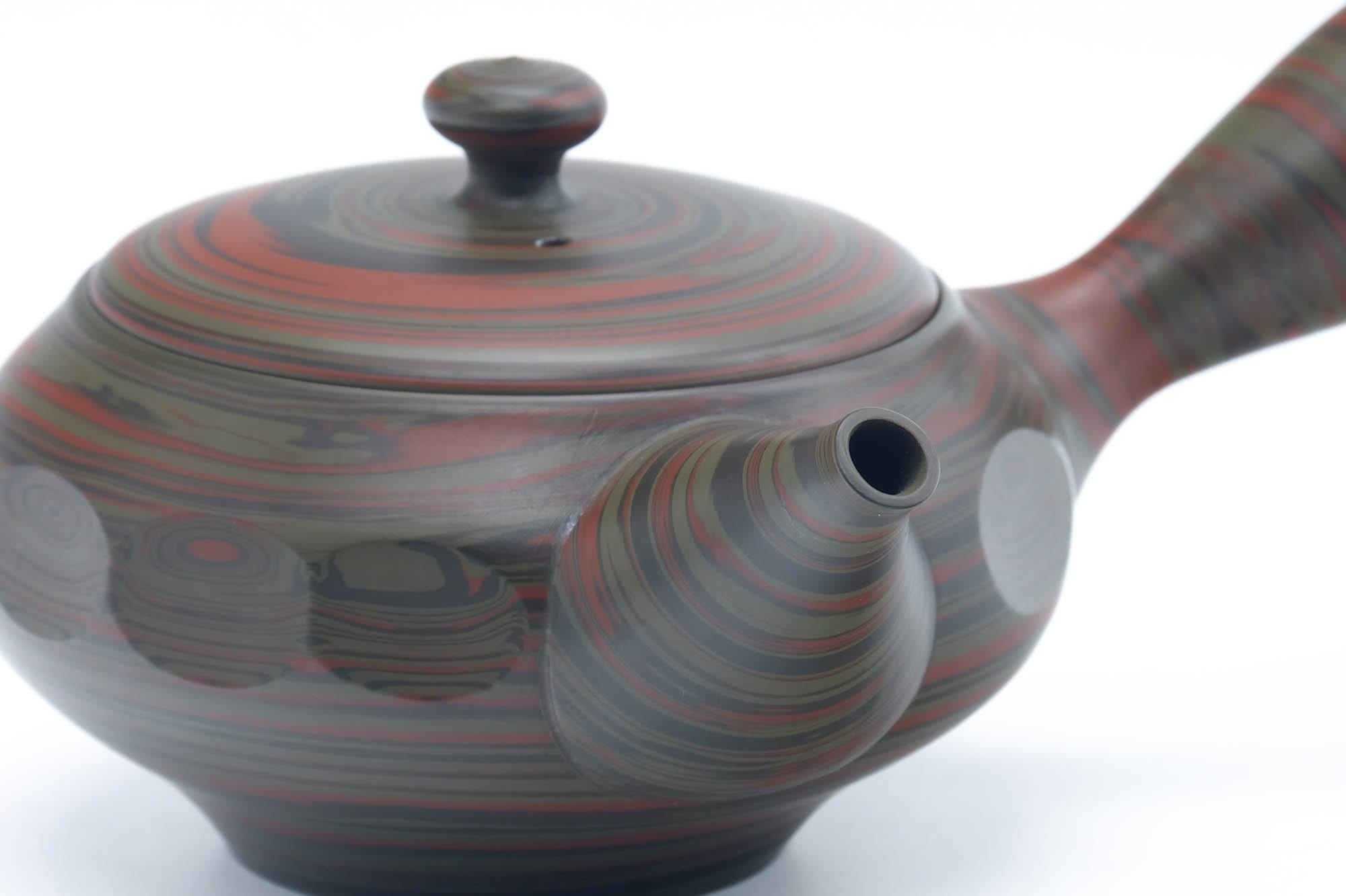 Japanese Kyusu - Red Green Faceted Nerikomi Tokoname Teapot - 270ml