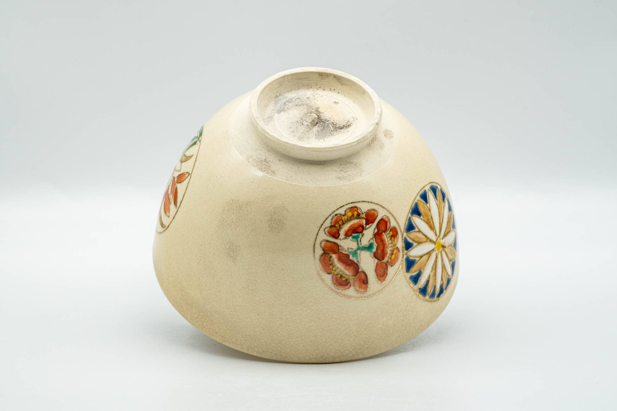Japanese Matcha Bowl - Floral Geometric Kyo-yaki Chawan - 300ml