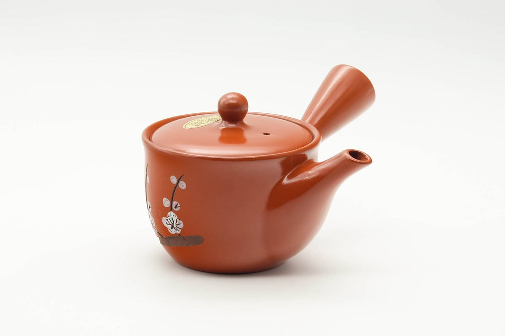 Japanese Kyusu - Painted Plum Blossom Tokoname-yaki Mesh Filter Teapot - 200ml