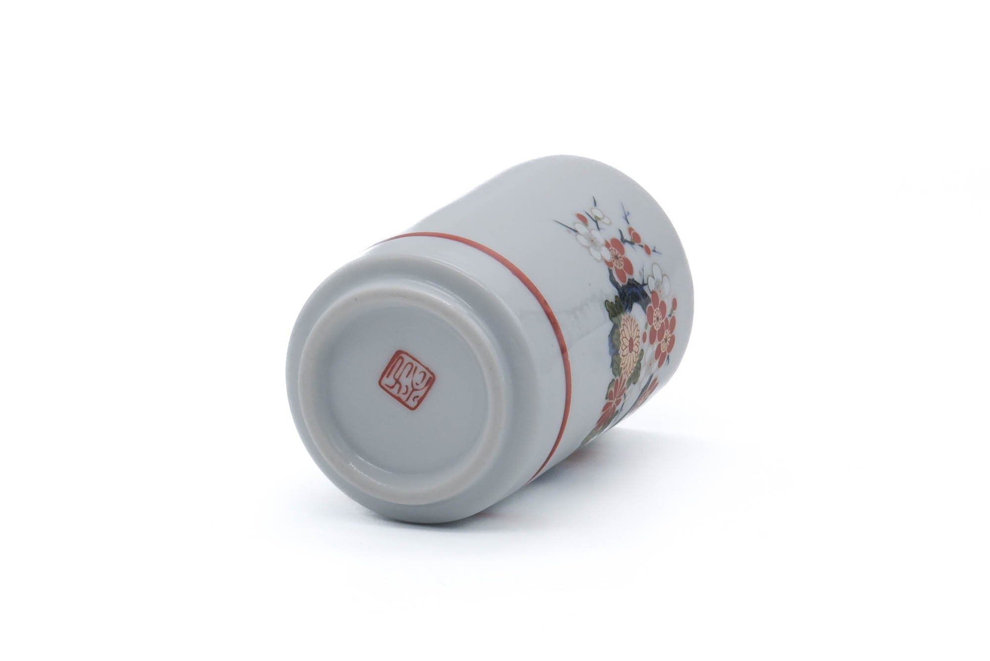 Japanese Teacup - Red Floral Porcelain Kutani-yaki Yunomi - 160ml
