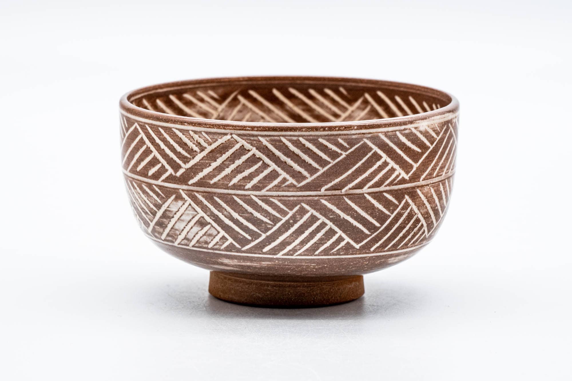 Japanese Matcha Bowl - Geometric Floral Mishima Glazed Kiyomizu-yaki Chawan - 150ml