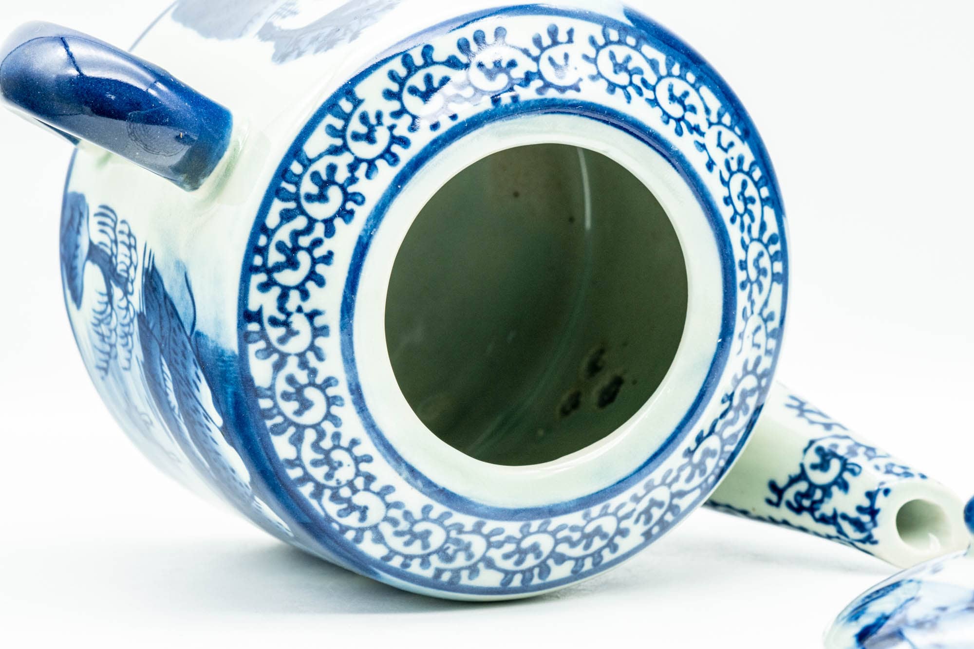 Japanese Kyusu - Blue Geometric Mountainous Motif Porcelain Do-ake Ushirode Teapot - 550ml