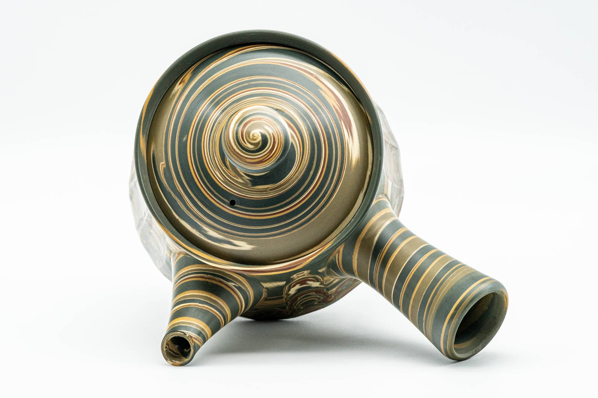 Japanese Kyusu - 沢田豊山 Sawada Toyoyama - Faceted Green Marbled Nerikomi Tokoname-yaki Debeso Teapot - 275ml